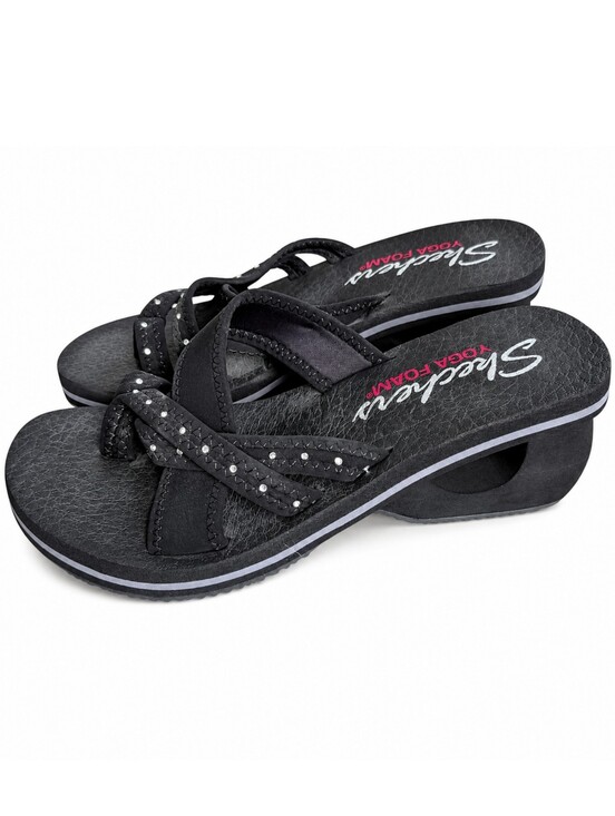 Skechers Shoes - Skechers Yoga Foam Toe Ring Wedge Sandals Black Rhinestone Comfort Y2K Size 8